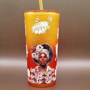 Vibrant Orange and Yellow Tumbler with Inspirational Design